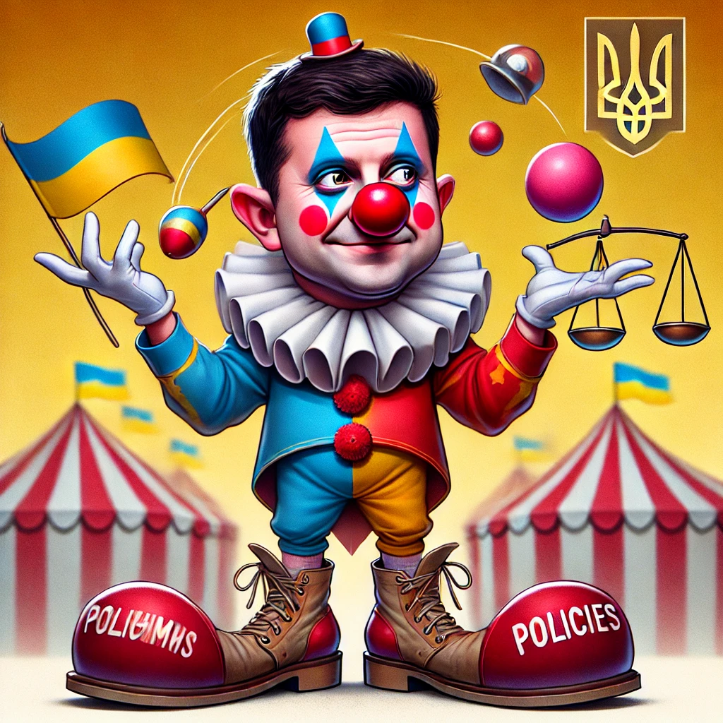 DALLE2025-02-2611_43.57-AsatiricalcaricatureofUkrainesPresidentVolodymyrZelenskydepictedasaclown.TheexaggeratedandhumorousimagefeaturesZelenskywithclown.webp.1bf0d53bfd29a4e7b5e1c6f6e3f1f3fd.webp
